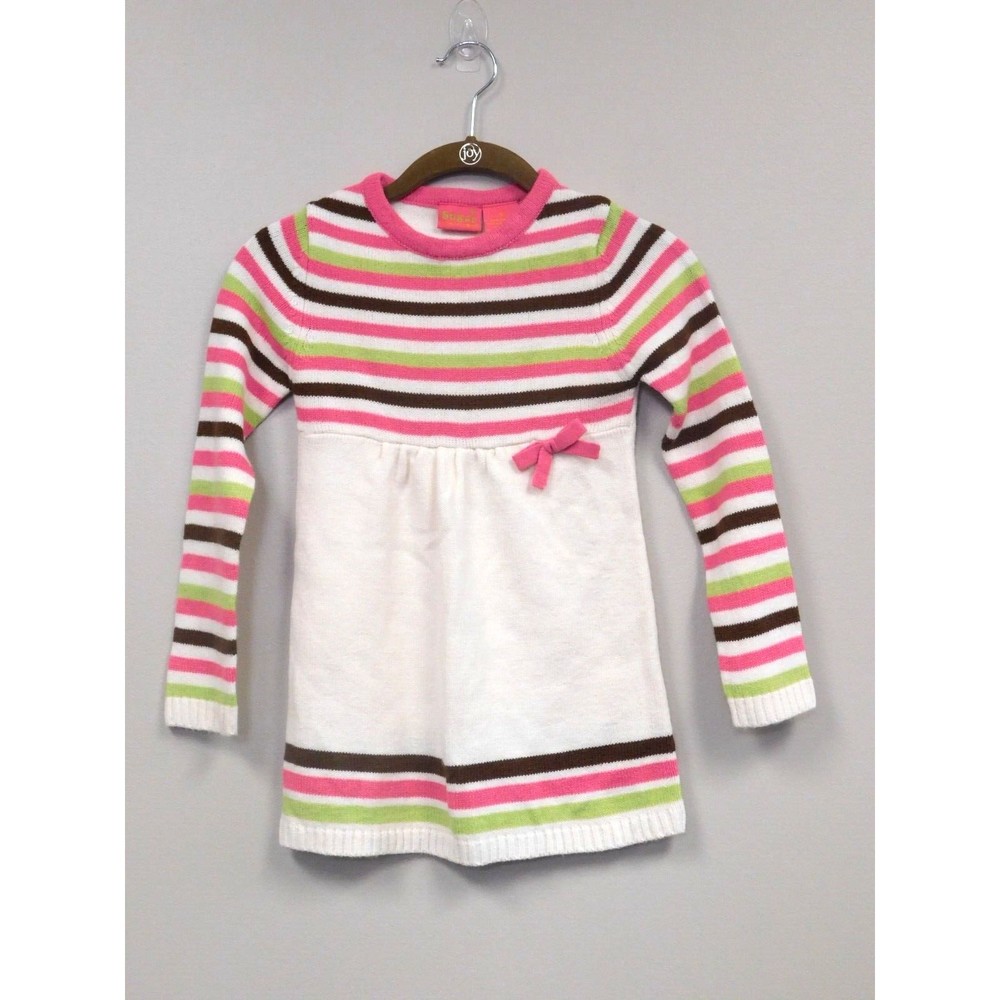 Sugar girls sweater dress with pink green brown‎ stripes Size 6